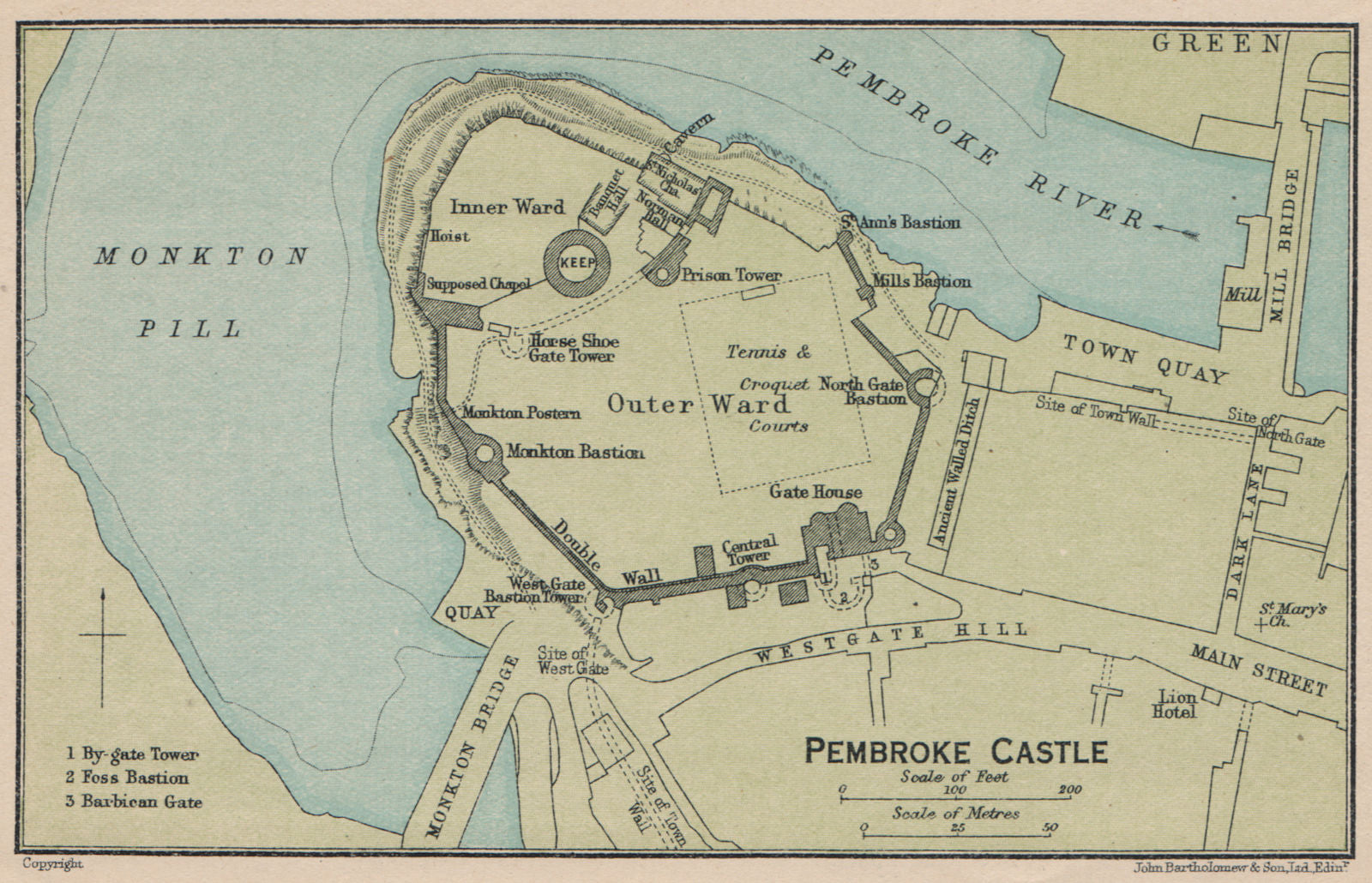 PEMBROKE CASTLE. Vintage map plan. Wales 1922 old antique chart